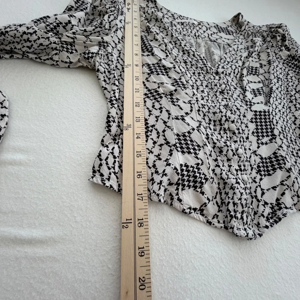 Free People Blouse Houndstooth Snakeskin Puff Long Sleeve Victorian Dark Boho S